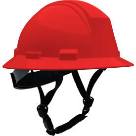 Full Brim Safety Helmet, 4-Point Textile, Non-Vented, Red