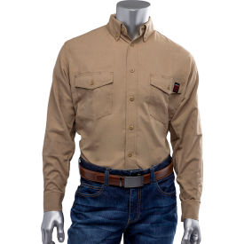 Men's AR/FR Dual Certified Ripstop Long Sleeve Work Shirt, Tan, Size L