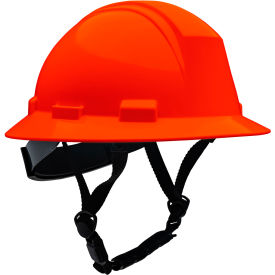 Full Brim Safety Helmet, 4-Point Textile, Non-Vented, Hi-Vis Orange