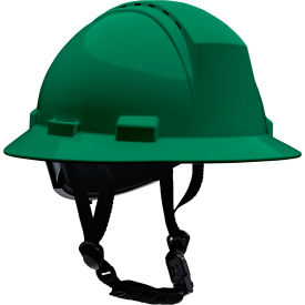 Full Brim Safety Helmet, 4-Point Textile, Vented, Dark Green