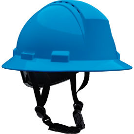 Full Brim Safety Helmet, 4-Point Textile, Vented, Sky Blue