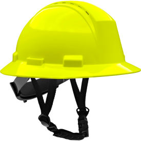 Full Brim Safety Helmet, 4-Point Textile, Vented, Hi-Vis Yellow