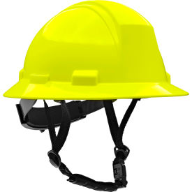 Full Brim Safety Helmet, 4-Point Textile, Non-Vented, Hi-Vis Yellow