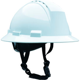 Full Brim Safety Helmet, 4-Point Textile, Vented, White