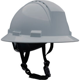 Full Brim Safety Helmet, 4-Point Textile, Vented, Gray