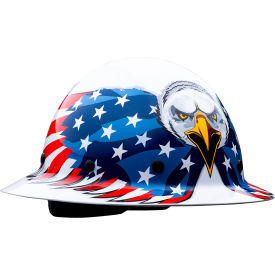 Full Brim Hard Hat w/ Graphic Eagle Design, 8-Point Riveted, Non-Vented, White