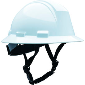 Full Brim Safety Helmet, 4-Point Textile, Non-Vented, White
