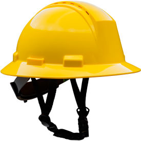 Full Brim Safety Helmet, 4-Point Textile, Vented, Yellow