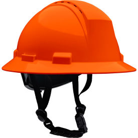 Full Brim Safety Helmet, 4-Point Textile, Vented, Orange