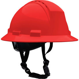 Full Brim Safety Helmet, 4-Point Textile, Vented, Red
