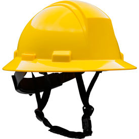 Full Brim Safety Helmet, 4-Point Textile, Non-Vented, Yellow