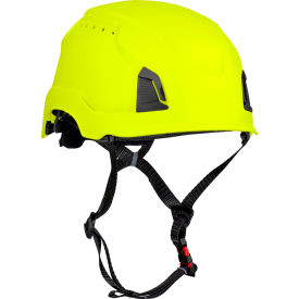 Traverse Industrial Climbing Helmet, 4-Point Chin Strap, Vented, Hi-Vis Yellow