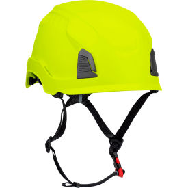 Industrial Climbing Helmet, 4-Point Chin Strap, Non-Vented, Type 1, Hi-Vis Yellow