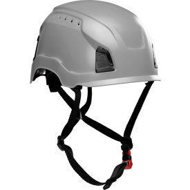 Industrial Climbing Helmet, 4-Point Chin Strap, Vented, Gray