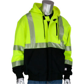 Men's Arc Rated Full Zip Hooded Sweatshirt with Black Bottom, L, Hi-Vis Yellow