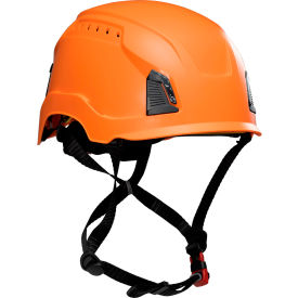 Industrial Climbing Helmet, 4-Point Chin Strap, Vented, Type 1, Orange