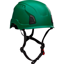 Industrial Climbing Helmet, 4-Point Chin Strap, Vented, Type 1, Dark Green