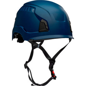 Industrial Climbing Helmet, 4-Point Chin Strap, Non-Vented, Navy