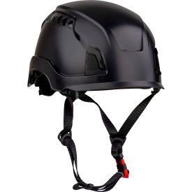 Industrial Climbing Helmet, 4-Point Chin Strap, Non-Vented, Type 1, Black