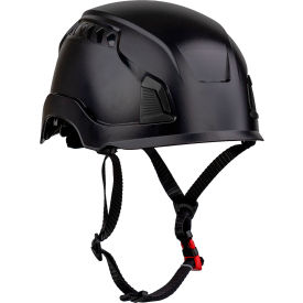 Traverse Industrial Climbing Helmet, 4-Point Chin Strap, Non-Vented, Black