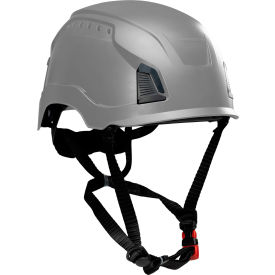 Industrial Climbing Helmet, 4-Point Chin Strap, Vented, Type 1, Gray