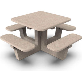 40" Square Table with Attached Seating, SB6 Sandblast
