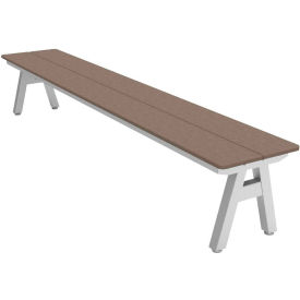 8' Indoor/Outdoor Bench, Weathered Wood Plywood, Silver Frame