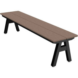 6' Indoor/Outdoor Bench, Weathered Wood Plywood, Black Frame