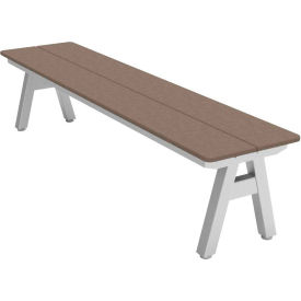 6' Indoor/Outdoor Bench, Weathered Wood Plywood, Silver Frame