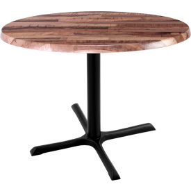 Enduro Outdoor Table, X-Base, 30" Diameter, 30" Height, Rustic Top