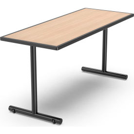 Palmer Hamilton Aero Go T-Leg Table, 60"L x 24"W x 29"H, Beigewood Laminate, Black
