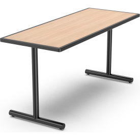 Palmer Hamilton Aero Fixed T-Leg Table, 60"L x 24"W x 29"H, Beigewood Laminate, Black