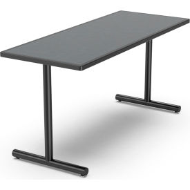 Palmer Hamilton Aero Fixed T-Leg Table, 60"L x 24"W x 29"H, Battleship Gray Laminate, Black