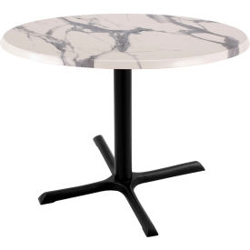 Enduro Outdoor Table, X-Base, 30" Dia. x 30"H, White Marble Top