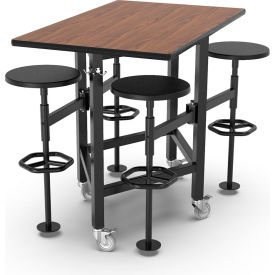 Rally Table with 4 Seats, 51"L x 32"W x 42"H, Black Frame, Montana Walnut Laminate