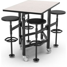Rally Table with 4 Seats, 51"L x 32"W x 42"H, Black Frame, Gray Glace Laminate