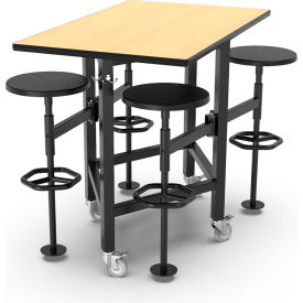 Rally Table with 4 Seats, 51"L x 32"W x 42"H, Black Frame, Fusion Maple Laminate