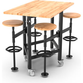 Rally Table with 4 Seats, 51"L x 32"W x 42"H, Black Frame, Butcher Block Laminate