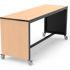 Table, 4 Casters, 96"L x 30"W x 42"H, Fusion Maple Laminate, Black
