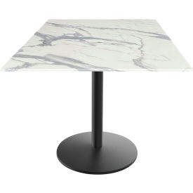 Outdoor Table, Disc Base, 32"W x 32"D x 30"H, White Marble Top