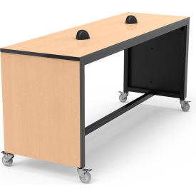 Synergy Table with Power, 4 Casters, 96"L x 30"W x 42"H, Fusion Maple Laminate, Black