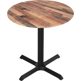 EuroSlim Outdoor Table, X-Base, 32" Dia. x 30"H, Rustic Top