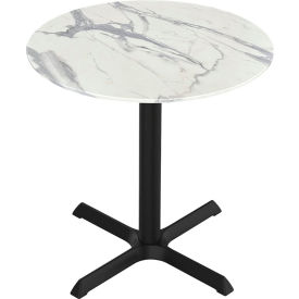 EuroSlim Outdoor Table, X-Base, 32" Dia. x 30"H, White Marble Top