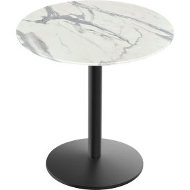 Outdoor Table, Disc Base, 36" Diameter x 30" Height, White Marble Top