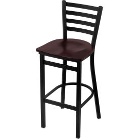 400 Jackie 30" Stationary Bar Stool, Dark Cherry Maple Seat, Black Wrinkle Finish