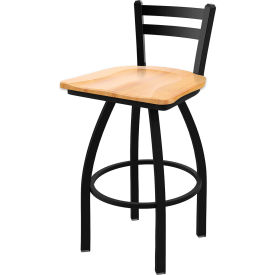 30" Low Back Swivel Bar Stool, Natural Maple Seat, Black Wrinkle Finish