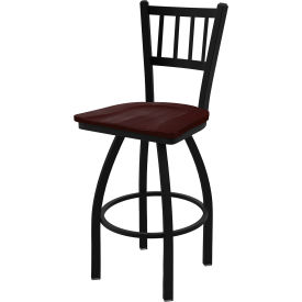 30" Swivel Bar Stool, Dark Cherry Maple Seat, Black Wrinkle Finish