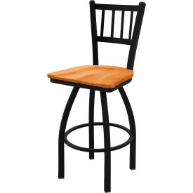 30" Swivel Bar Stool, Medium Maple Seat, Black Wrinkle Finish