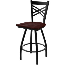 25" Swivel Counter Stool, Dark Cherry Maple Seat, Black Finish