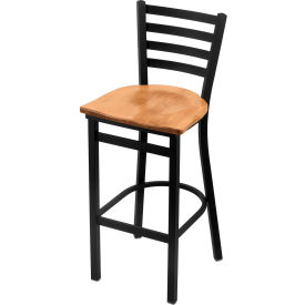 400 Jackie 30" Stationary Bar Stool, Medium Maple Seat, Black Wrinkle Finish